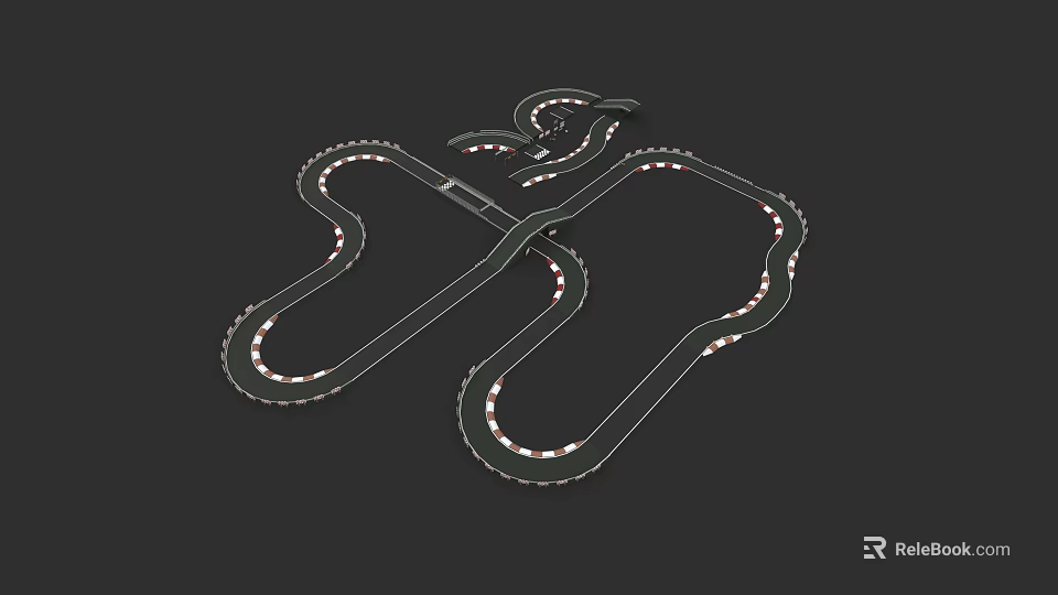 Car Race Track Layout With Curves Straight Sections and Markers 3d model 