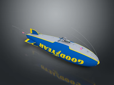 Goodyear Blimp Model Featuring Blue White Yellow Accents Antennas and American Flag 3d model