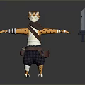 Cartoon Tiger Character Wearing Striped Sleeves Scarf Shorts With Outstretched Arms And Sword