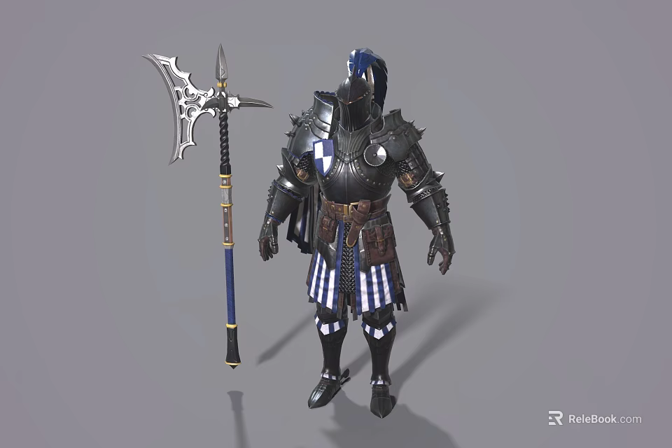 Powerful Armored Warrior Character Wielding Battle Axe And Medieval Armor 3d model 