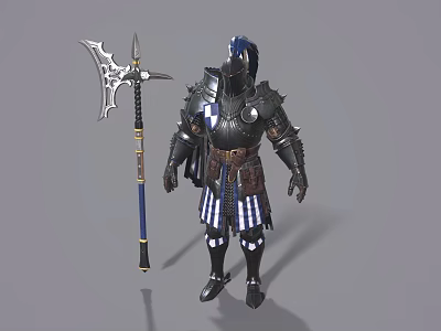 Powerful Armored Warrior Character Wielding Battle Axe And Medieval Armor 3d model