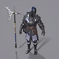 Powerful Armored Warrior Character Wielding Battle Axe And Medieval Armor
