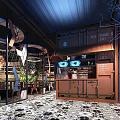 Modern Restaurant Interior Design With Open Layout Bar Counter And Green Plants