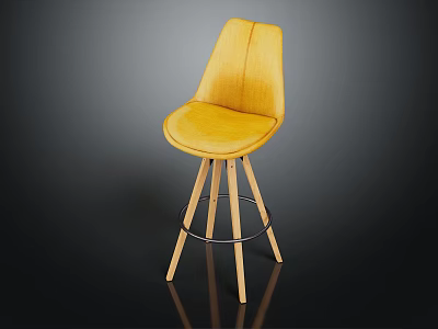 Yellow Upholstered Bar Stool with Wooden Legs Metal Cross Bars and Modern Design 3d model