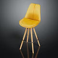 Yellow Upholstered Bar Stool with Wooden Legs Metal Cross Bars and Modern Design