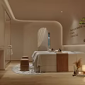 Luxurious Modern SPA Sauna Interior With Massage Bed Wooden Floor And Green Plants
