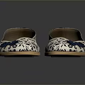 Women's Flat Shoes With Blue And White Floral Pattern And Blue Flower Decoration