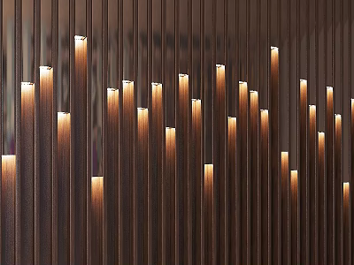 Modern Wooden Slat Wall Paneling with LED Strip Lights for Stylish Interior Design 3d model