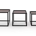 Modern Side Tables Three Piece Set With Black Metal Frame And Dark Tabletop 3d model