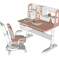 Comfortable Pink Office Chair With Wheels Next To Modern Desk And Bookshelf