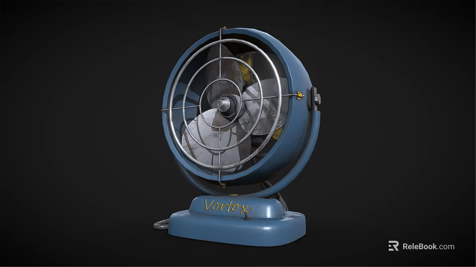 Vintage Blue Fan With Metal Grille And Classic Base Design For Home Cooling 3d model 