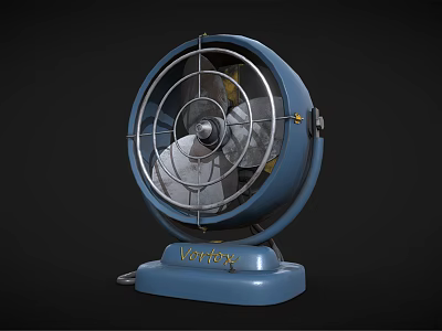 Vintage Blue Fan With Metal Grille And Classic Base Design For Home Cooling 3d model