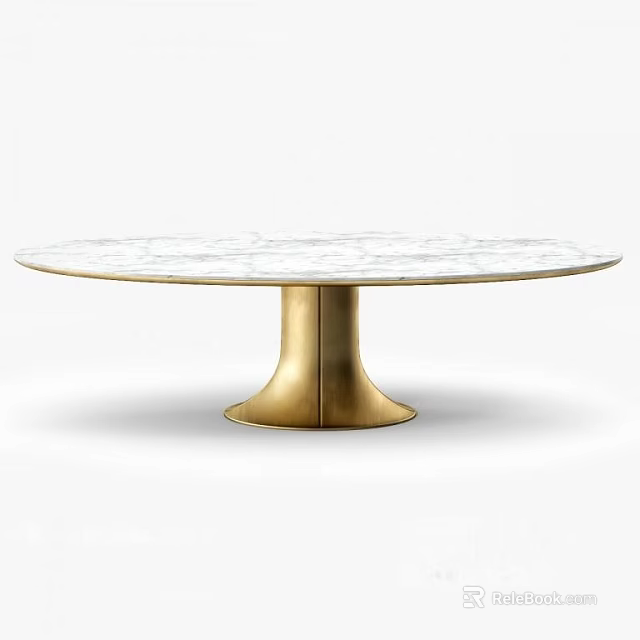 Round Marble Top Coffee Table With Gold Brass Pedestal Base Modern Design 3d model 