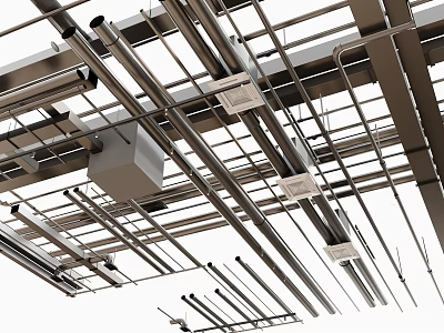 Industrial Ceiling Air Conditioner Vents With Metal Ducts And Structural Framework 3d model
