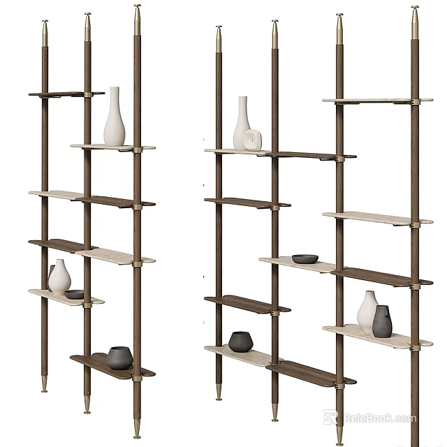 Modern Decorative Shelving Unit With Multi tiered Shelves Holding Vases And Decorative Pieces 3d model 