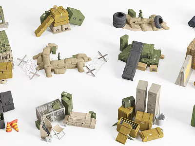 Military Weapon Toy Set With Bunkers Barriers Tires Figures And Equipment 3d model