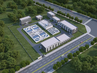 Modern Industrial Factory Complex Featuring Neatly Arranged Buildings Green Landscaping And Roads 3d model
