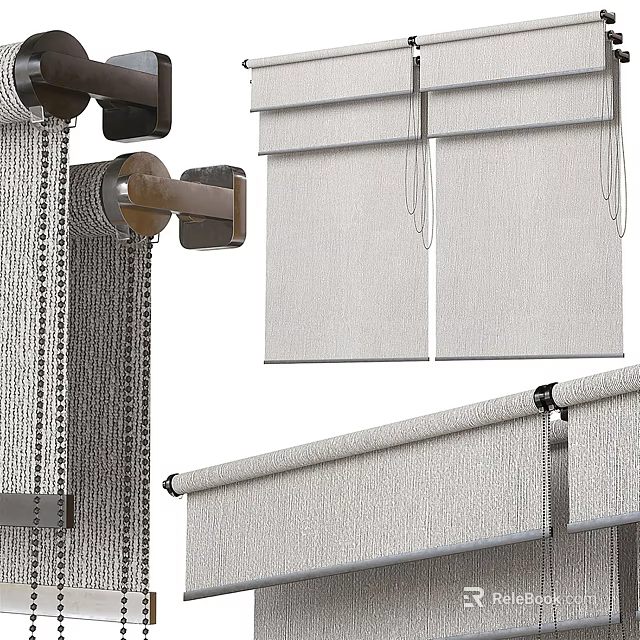 High Quality Fabric Roller Blinds With Installation Hardware And Cord Design For Home 3d model 