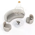 Modern Light Gray Curved Sofa and White Marble Coffee Table Set With Armchairs 3d model