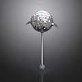 Shiny Mirrored Disco Ball With Metal Pole Wing Decorations And Colorful Base