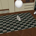 Square Rug With Blue White Green Checkered Pattern On Indoor Wooden Floor