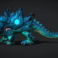 Character And Blue Scaled Dragon Like Creature With Spikes And Glowing Green Eyes