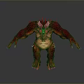 Fierce Red Horned Monster Character With Muscular Build Spiked Details 3D Model Design