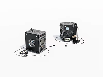 Black Portable Audio Speakers With Wired Connections And Control Units 3d model