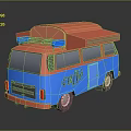 Blue and Orange Mobile Coffee Van Featuring Caffe Sign and Orange Roof 3d model