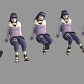 Game Movie Character In Purple Outfit With White Coat And Black Long Hair Multiple Poses