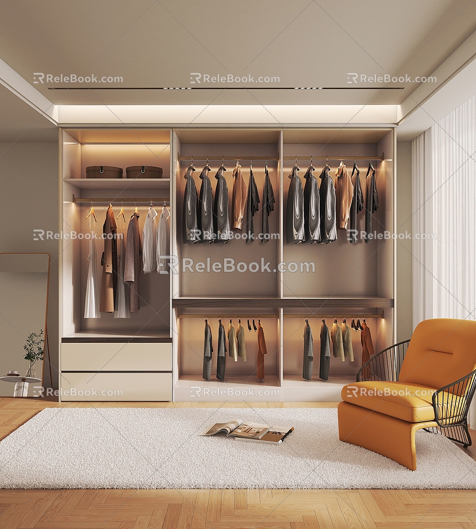 Wardrobe Real creamy-white Wardrobe Fashion Wardrobe 3d model