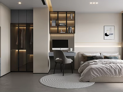 Modern Kids Room Interior With Cozy Bed Study Desk Wardrobe And Decorative Painting 3d model
