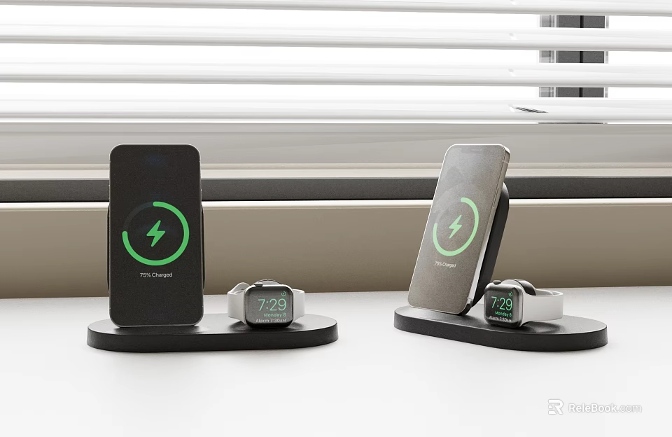 Wireless Chargers Charging Smartphone And Smartwatch 3d model 