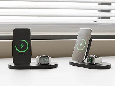 Wireless Chargers Charging Smartphone And Smartwatch 3d model