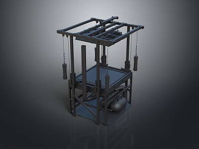 Black Industrial Metal Mechanical Framework Structure With Suspended Components And Base Design 3d model