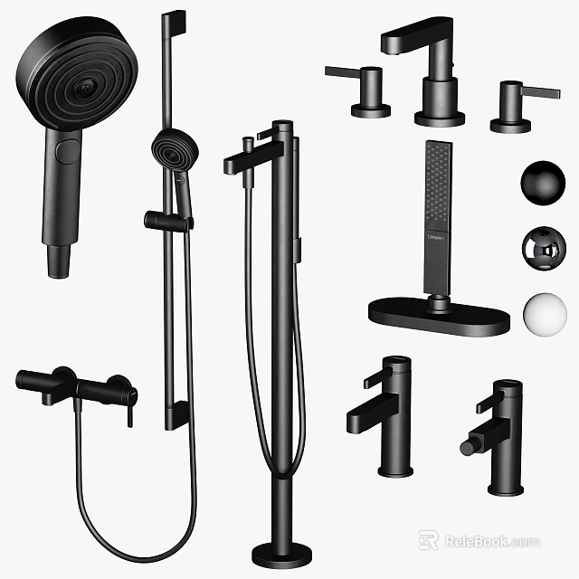 Modern Black Shower Head System With Various Components And Fixtures 3d model 