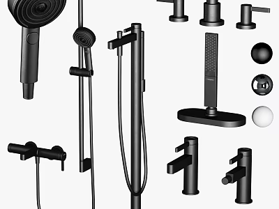 Modern Black Shower Head System With Various Components And Fixtures 3d model