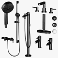 Modern Black Shower Head System With Various Components And Fixtures 3d model