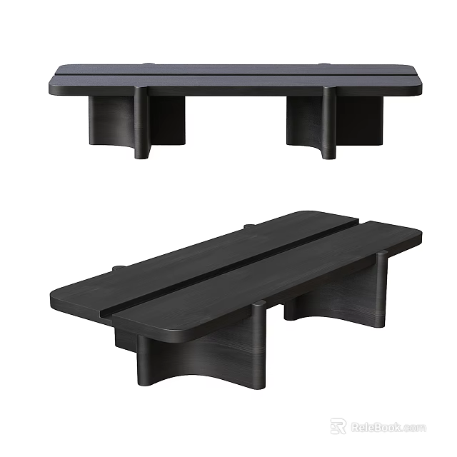Black Modern Coffee Table with Sleek Rectangular Top and Wooden Supportive Legs 3d model