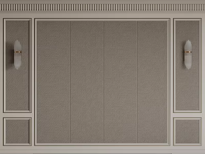 Elegant Bedroom Accent Wall With Light Gray Fabric Panel And Symmetric Wall Sconces 3d model