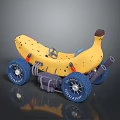 Yellow Banana Shaped Toy Car With Blue Wheels CHILL RIDE Tires And Exhaust Pipe