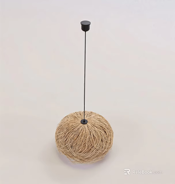 Natural Woven Sphere Pendant Light With Black Hanging Rod And Minimalist Style 3d model 