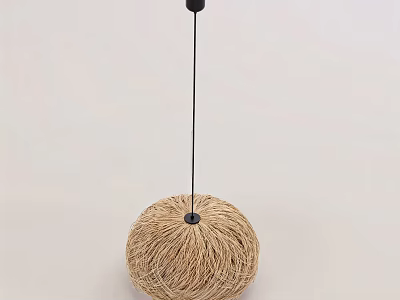 Natural Woven Sphere Pendant Light With Black Hanging Rod And Minimalist Style 3d model