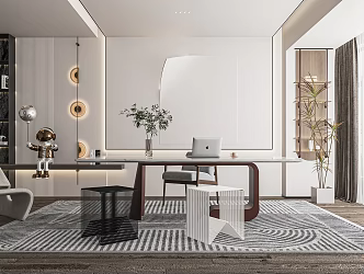 Modern Study Desk and Chair Writing Desk Bookcase Desk Lounge Chair Chandelier Decorative Cabinet 3d model