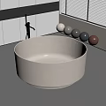 Modern Beige Round Freestanding Bathtub With Faucet Colored Decorative Balls Gray Floor And Window Blinds