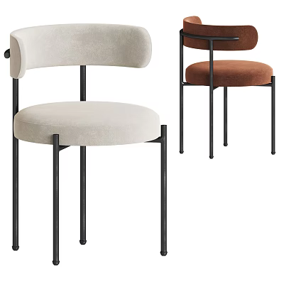 Modern Accent Chairs With Beige And Brown Upholstered Seats And Black Metal Legs 3d model