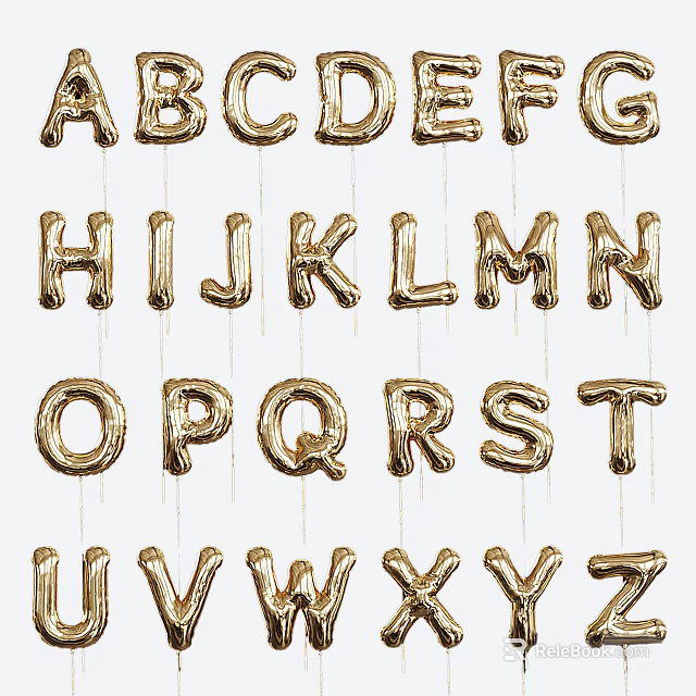 Golden Alphabet Letter Balloons As Stylish Wall Decor For Party Events 3d model 