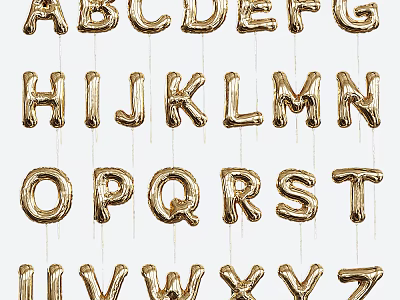 Golden Alphabet Letter Balloons As Stylish Wall Decor For Party Events 3d model