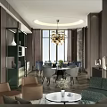 Modern Private Room Interior With Round Dining Table Chandelier And Comfortable Sofa 3d model