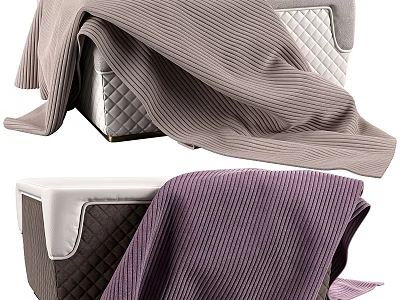 Cozy Ottoman With Knitted Blanket And Quilted Design In Gray And Purple Tones 3d model